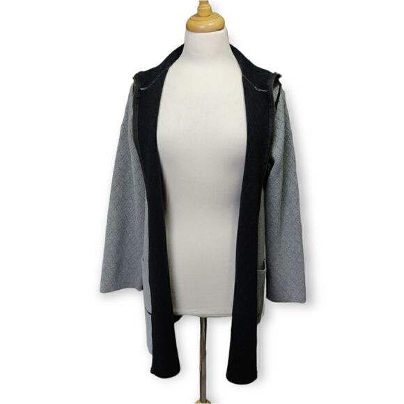 💥 DAMASK GRAY COTTON ZIP FRONT CARDIGAN BLAZER DUSTER COAT SIZE M - Picture 3 of 11